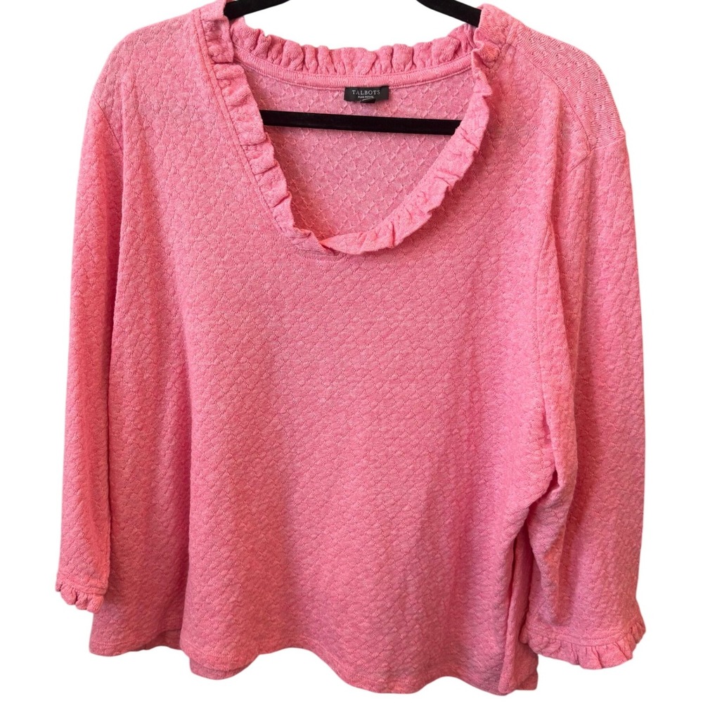 Talbots Pointelle Sweater Womens Pink Ruffle Neck Pointelle Knit Preppy 3XP